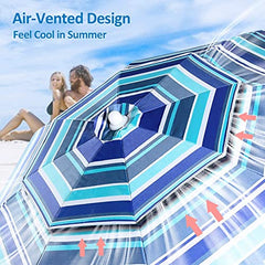 Heavy Duty Windproof Summer Beach Umbrella 2.3m UPF 50+ with Sand Anchor