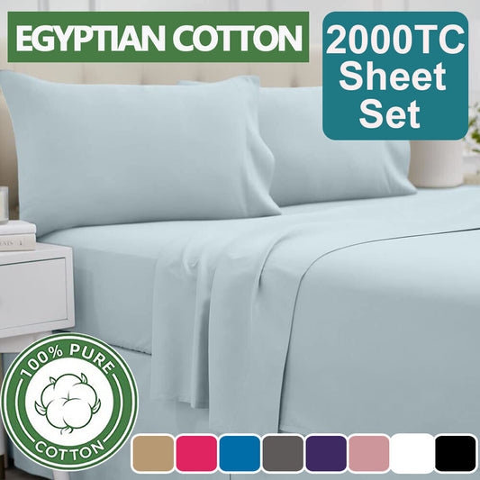 2000TC Egyptian Cotton Bed Flat Fitted Sheet Set