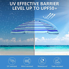 Heavy Duty Windproof Summer Beach Umbrella 2.3m UPF 50+ with Sand Anchor