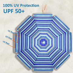 Heavy Duty Windproof Summer Beach Umbrella 2.3m UPF 50+ with Sand Anchor