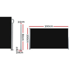 Retractable Side Awnings for Baclony,Terrace or Patio Sun Shade Outdoor,Privacy Screen 2X3M