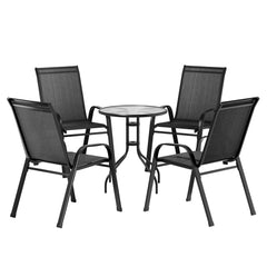 5PC Bistro Set Outdoor Table and Chairs Stackable Outdoor Furniture Black