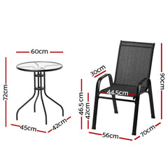 5PC Bistro Set Outdoor Table and Chairs Stackable Outdoor Furniture Black