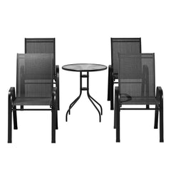 5PC Bistro Set Outdoor Table and Chairs Stackable Outdoor Furniture Black