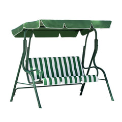 Canopy Swing Chair - Outdoor Garden Bench for 3 Seater Comfort, White and Green