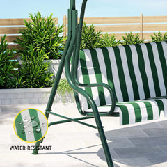 Canopy Swing Chair - Outdoor Garden Bench for 3 Seater Comfort, White and Green