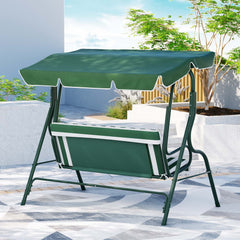 Canopy Swing Chair - Outdoor Garden Bench for 3 Seater Comfort, White and Green