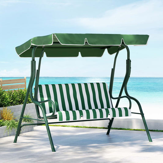 Canopy Swing Chair - Outdoor Garden Bench for 3 Seater Comfort, White and Green