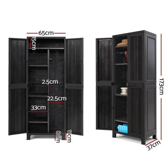 Outdoor Storage Cabinet Box 173cm Lockable Cupboard Sheds Garage Adjustable Black