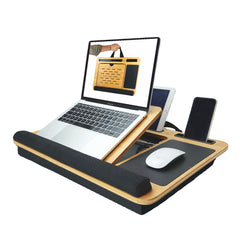 Bamboo Laptop Lap Desk with Cushion and Angle Adjustable for Office and Home