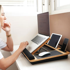 Bamboo Laptop Lap Desk with Cushion and Angle Adjustable for Office and Home