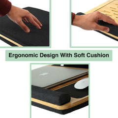 Bamboo Laptop Lap Desk with Cushion and Angle Adjustable for Office and Home