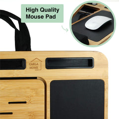 Bamboo Laptop Lap Desk with Cushion and Angle Adjustable for Office and Home