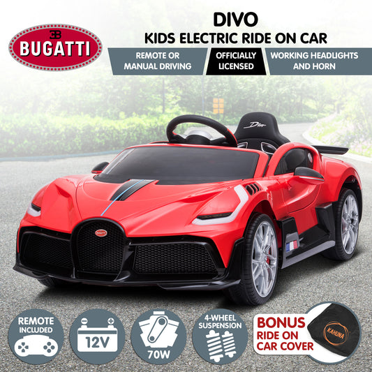 Kahuna Licensed Bugatti Divo Kids Electric Ride On Car - Red - 3-8Yr