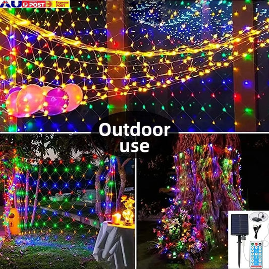 Solar LED String Fairy Lights Net Mesh Curtain Xmas Wedding Garden Outdoor Deco