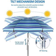 Heavy Duty Windproof Summer Beach Umbrella 2.3m UPF 50+ with Sand Anchor