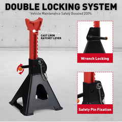 2-Piece 3Ton/6000lbs Jack Stands Double Lock Adjustable Truck Ratchet Lift Hoist