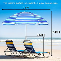 Heavy Duty Windproof Summer Beach Umbrella 2.3m UPF 50+ with Sand Anchor