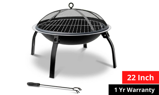 22" Fire Pit BBQ Charcoal Smoker Portable Outdoor Camping Pits Patio Fireplace