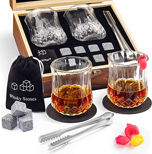 Whiskey Stones Gift Set - 8x Granite Whiskey Stones, Slate Coasters