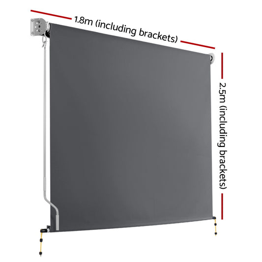 1.8m x 2.5m Retractable Roll Down Awning - Grey