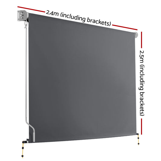 2.4m x 2.5m Retractable Roll Down Awning - Grey