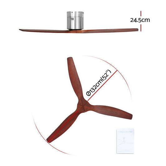 52'' Ceiling Fan With Remote Control Fans 3 Wooden Blades Timer