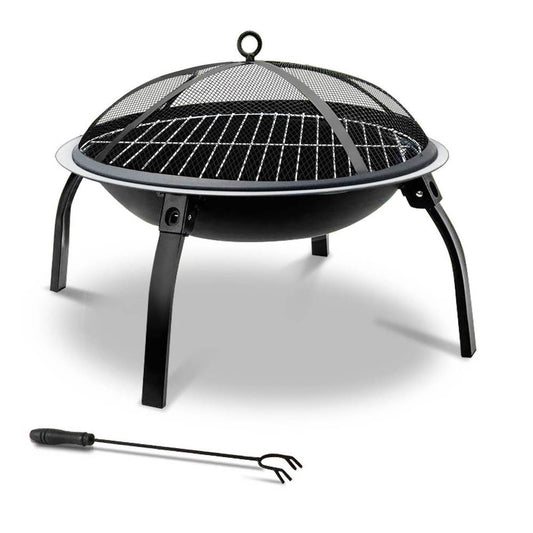 22" Fire Pit BBQ Charcoal Smoker Portable Outdoor Camping Pits Patio Fireplace