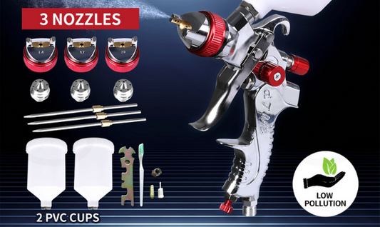 Spray Paint Gun Kit HVLP With 3 Nozzles 1.4mm 1.7mm 2mm Tips