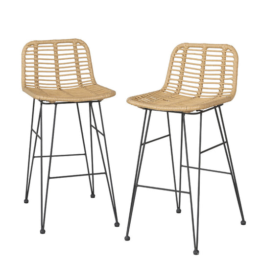 2-Piece Outdoor Bar Stools Wicker Dining Chair Bistro Patio Balcony