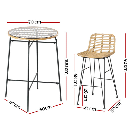 3-Pieces Outdoor Bar Table Chairs Patio Bistro Set 2 Seater