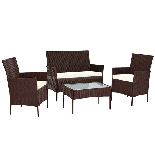 4-piece Wicker Outdoor Set - Brown