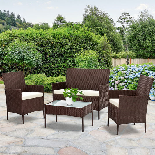 4-piece Wicker Outdoor Set - Brown