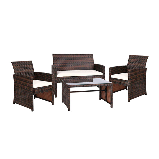 Set of 4 Outdoor Lounge Setting Rattan Patio Wicker Dining Set Brown