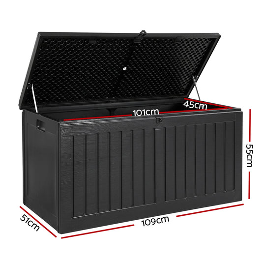 270L Outdoor Storage Box Container Garden Toy Indoor Tool Chest Sheds Black