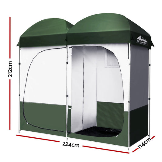 Double Camping Shower Toilet Tent Outdoor Portable Change Room Green