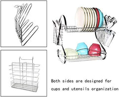 2 Tier Dish Rack with Drain Board for Kitchen Counter and Plated Chrome Dish Dryer