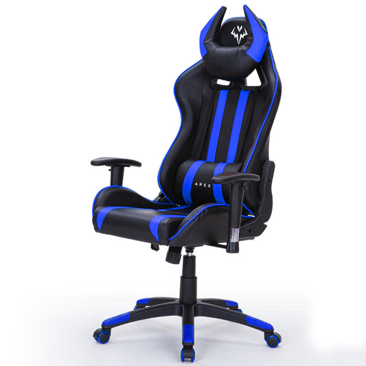 Reclining Gaming Chair Black & Blue Computer Lumbar Office Horns