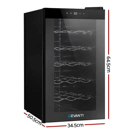 Wine Cooler 18 Bottles Glass Door Beverage Cooler Thermoelectric Fridge Black