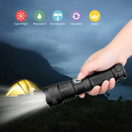 900000 Lumens XHP50 Zoom Flashlight w/26650 Battery