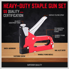 Heavy Duty Staple Gun Set 2 in1 Stapler 1500Pc Staples Tacker Hand Fastener DIY Tool