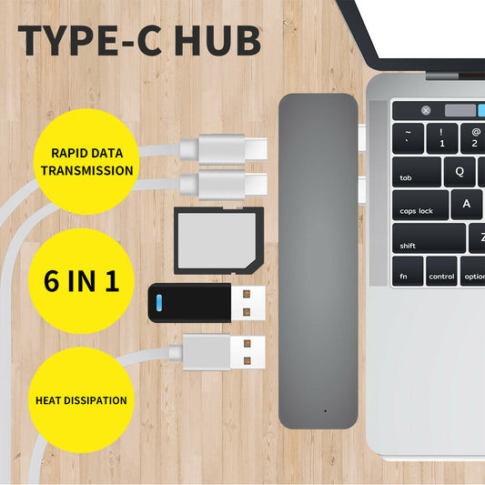 USB 3.0 Type-C HUB 6 Port Powered Adapter for Macbook pro